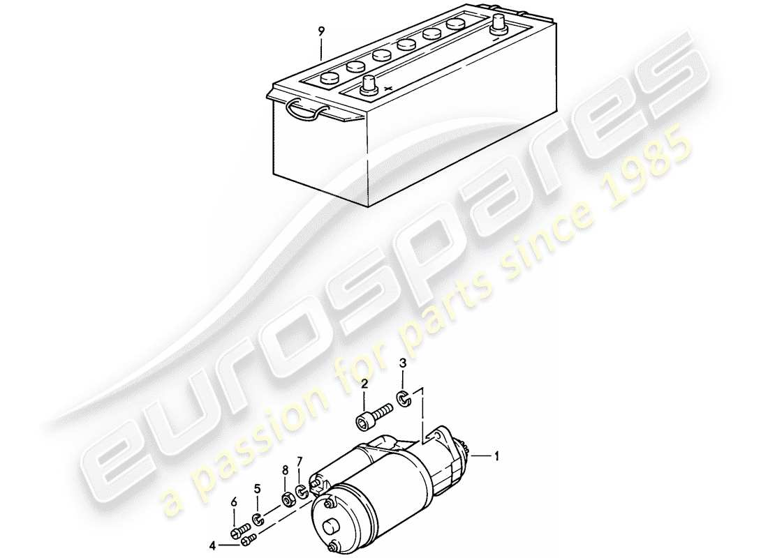porsche 1985 (928) démarreur - batterie schéma des pièces