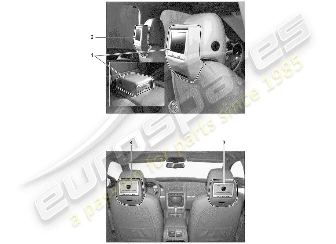 porsche 2011 (tequipment cayenne) système de divertissement des sièges arrière schéma des pièces