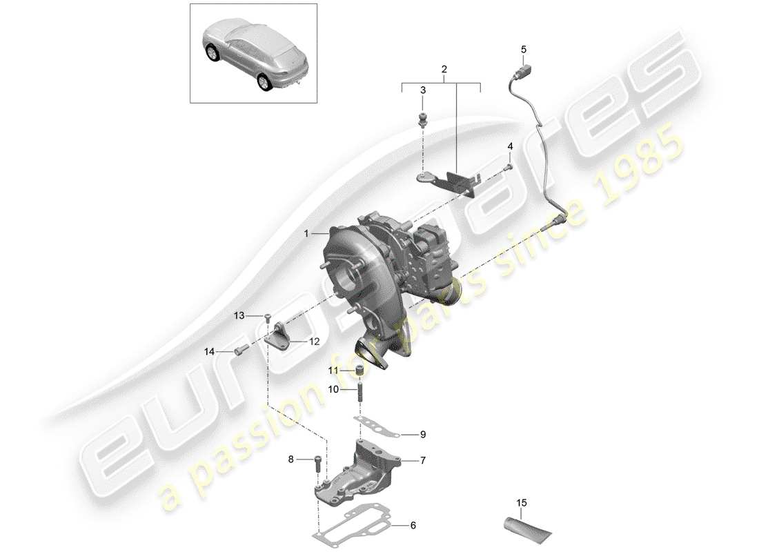 porsche 2015 (macan) turbocompresseur de gaz d'échappement schéma des pièces