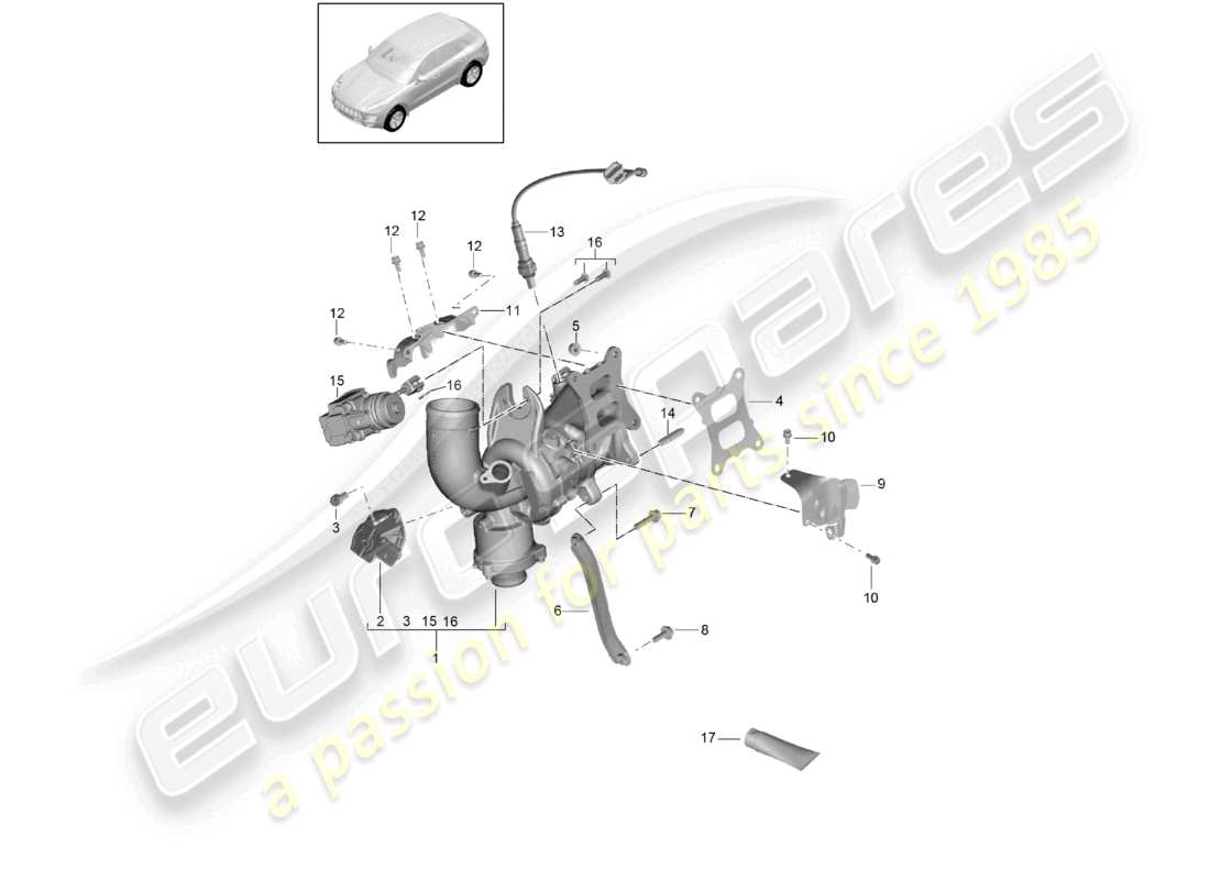 porsche 2014 (macan) turbocompresseur de gaz d'échappement schéma des pièces