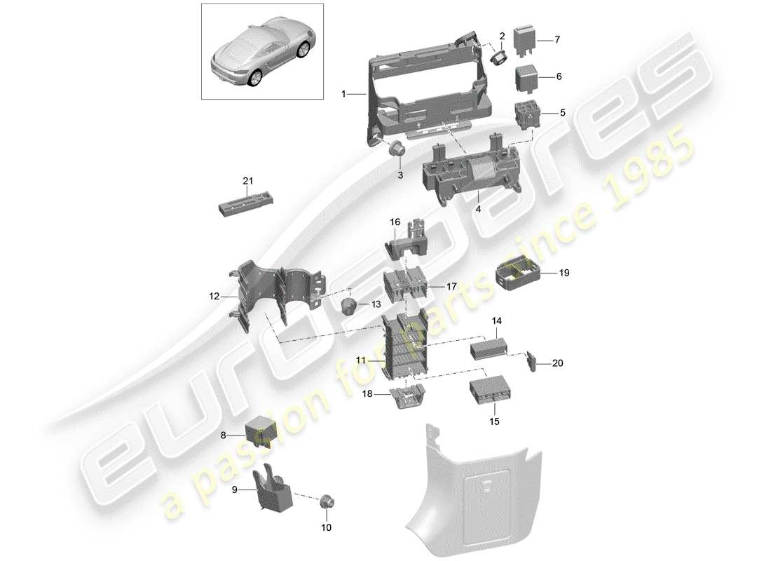 porsche 2019 (718 cayman) boîte à fusibles/plaque relais schéma des pièces