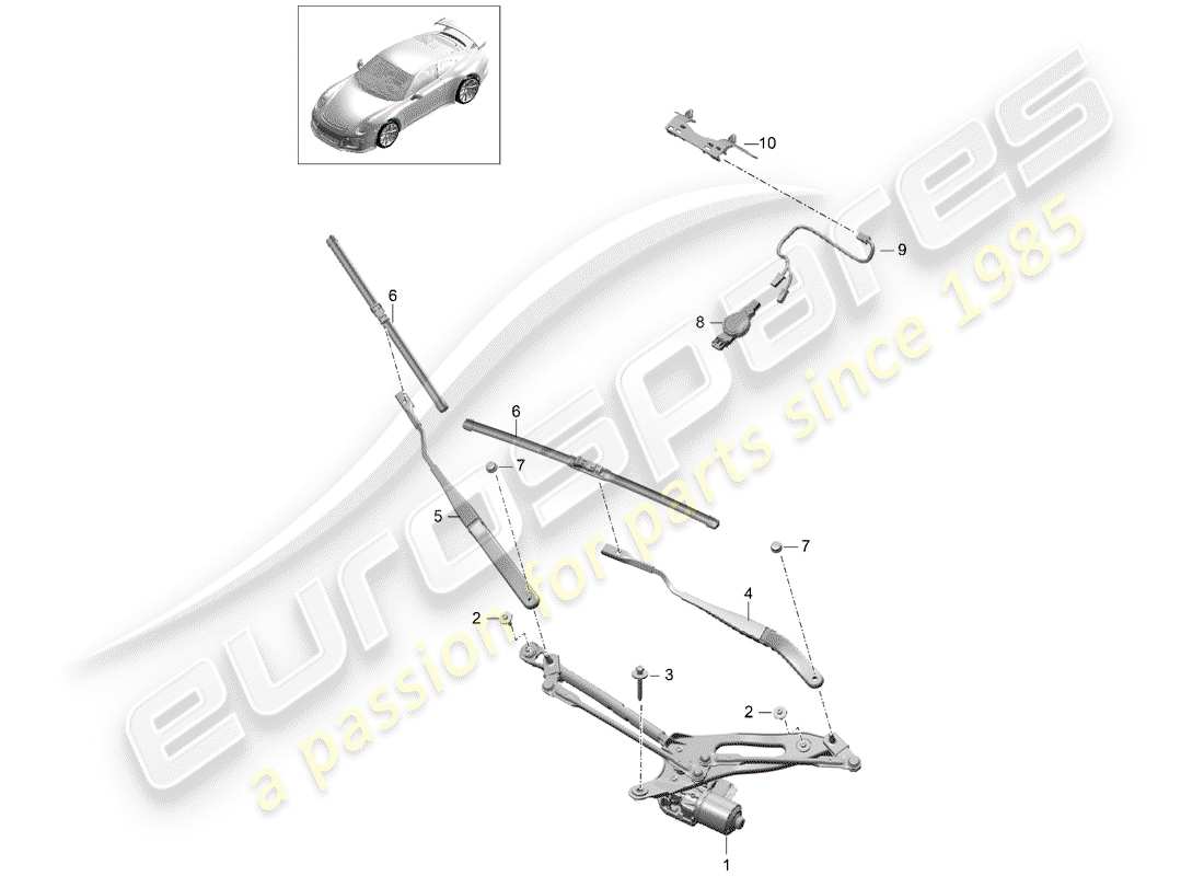 porsche 2015 (991-1 r/gt3/rs) système d'essuie-glace compl. diagramme de pièce