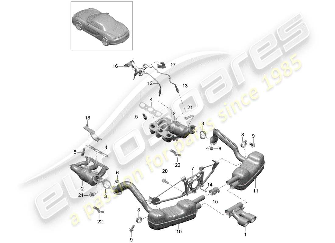 porsche 2015 (981 boxster) système d'échappement schéma des pièces
