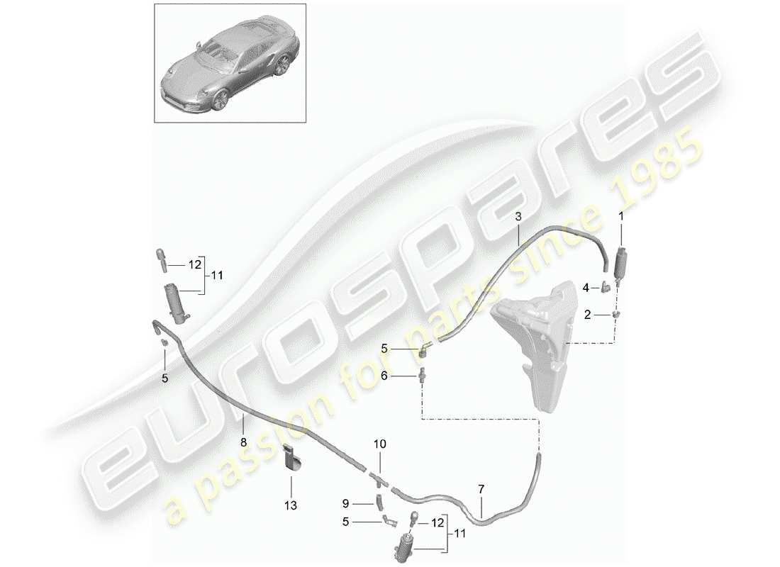 porsche 2020 (991-2 turbo) système de rondelle de phares schéma des pièces