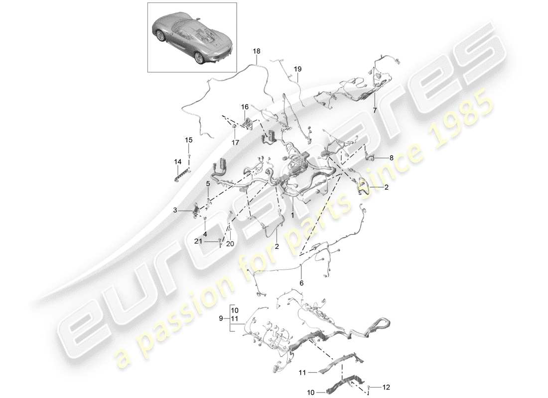 porsche 2015 (918 spyder) faisceaux de câbles schéma des pièces