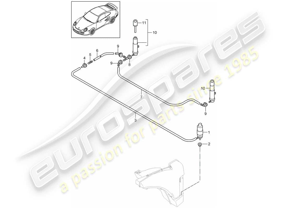 porsche 2012 (997-2 turbo / gt2 rs) système de lave- rondelle schéma des pièces