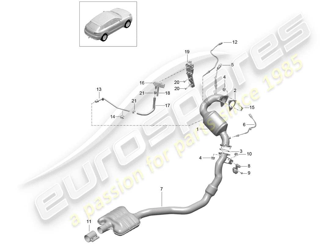 porsche 2014 (macan) système d'échappement schéma des pièces