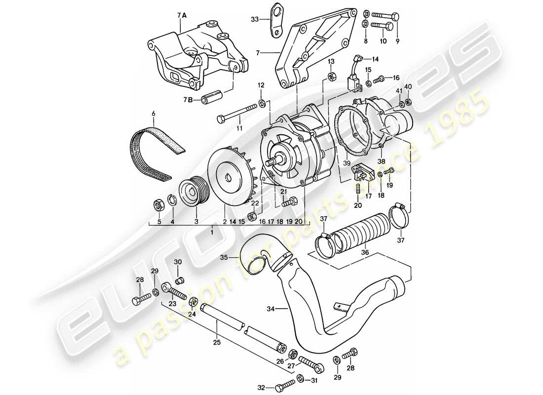 porsche 1986 (944) alternateur - avec : - attaches schéma des pièces