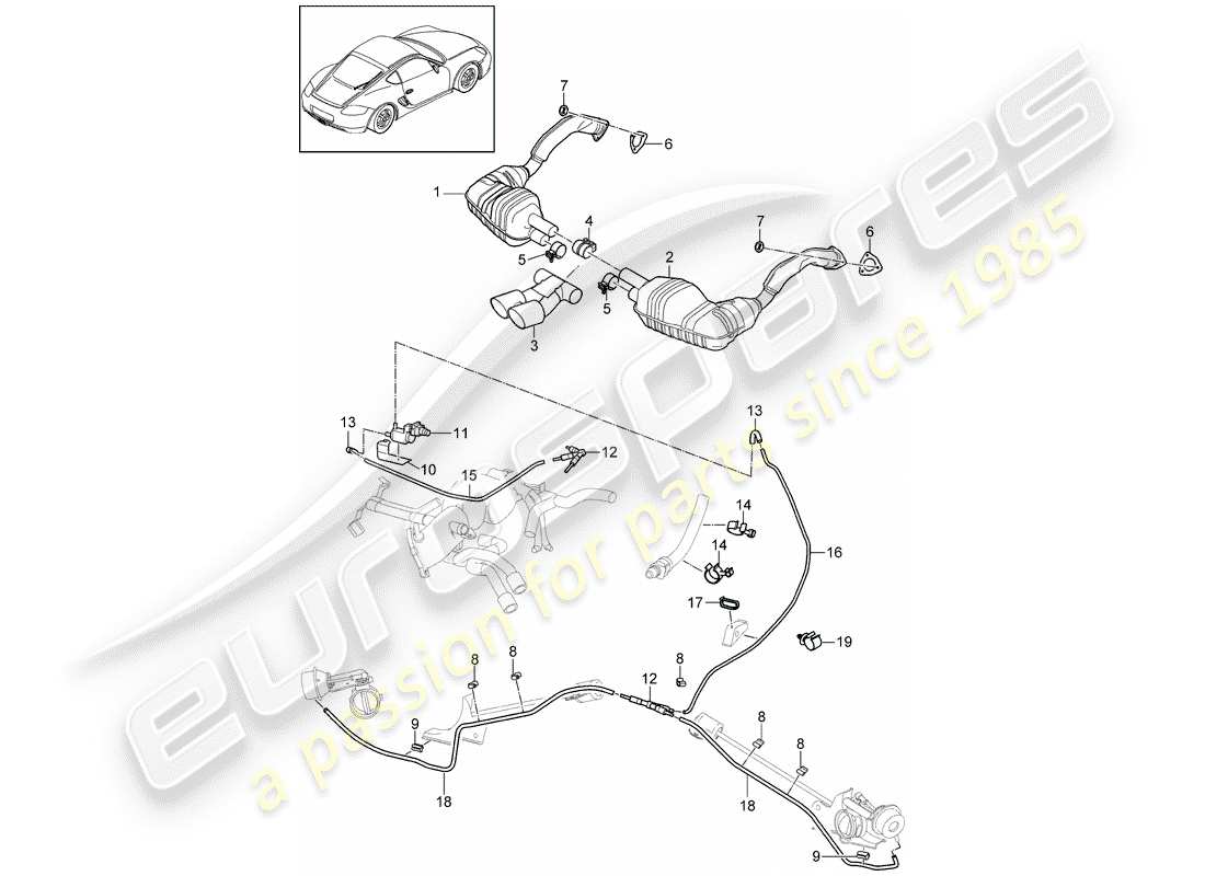 porsche 2012 (987 cayman) système d'échappement schéma des pièces