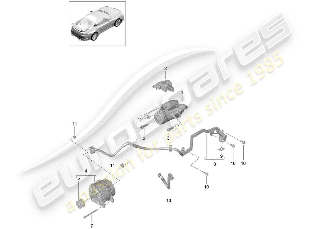 porsche 2015 (991-1 r/gt3/rs) schéma des pièces du démarreur