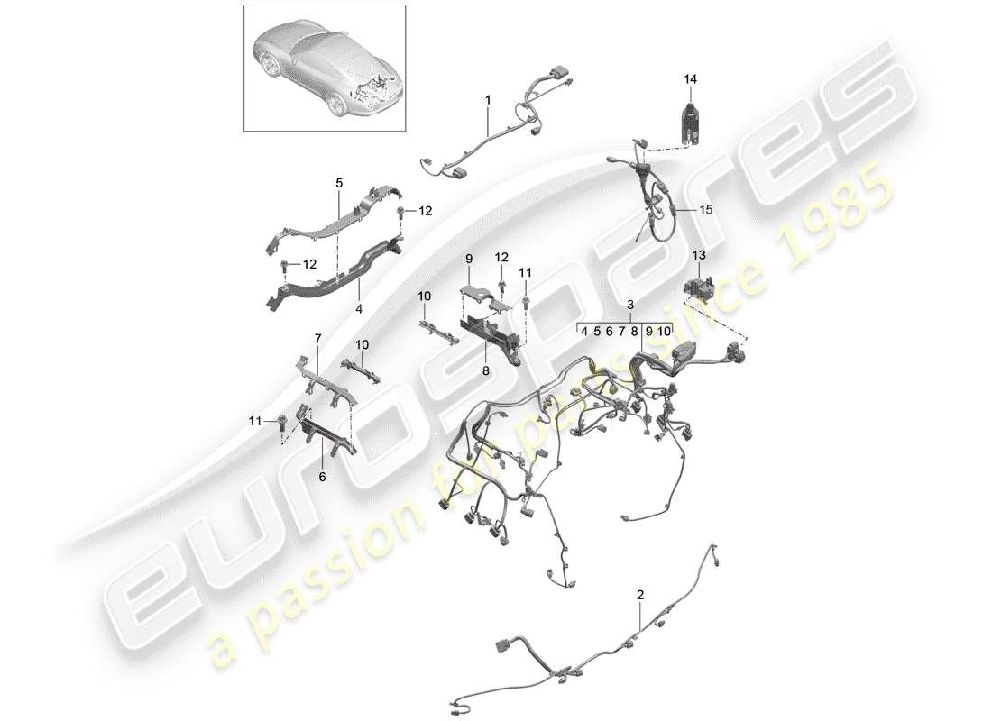 porsche 2012 (991-1) faisceaux de câbles schéma des pièces