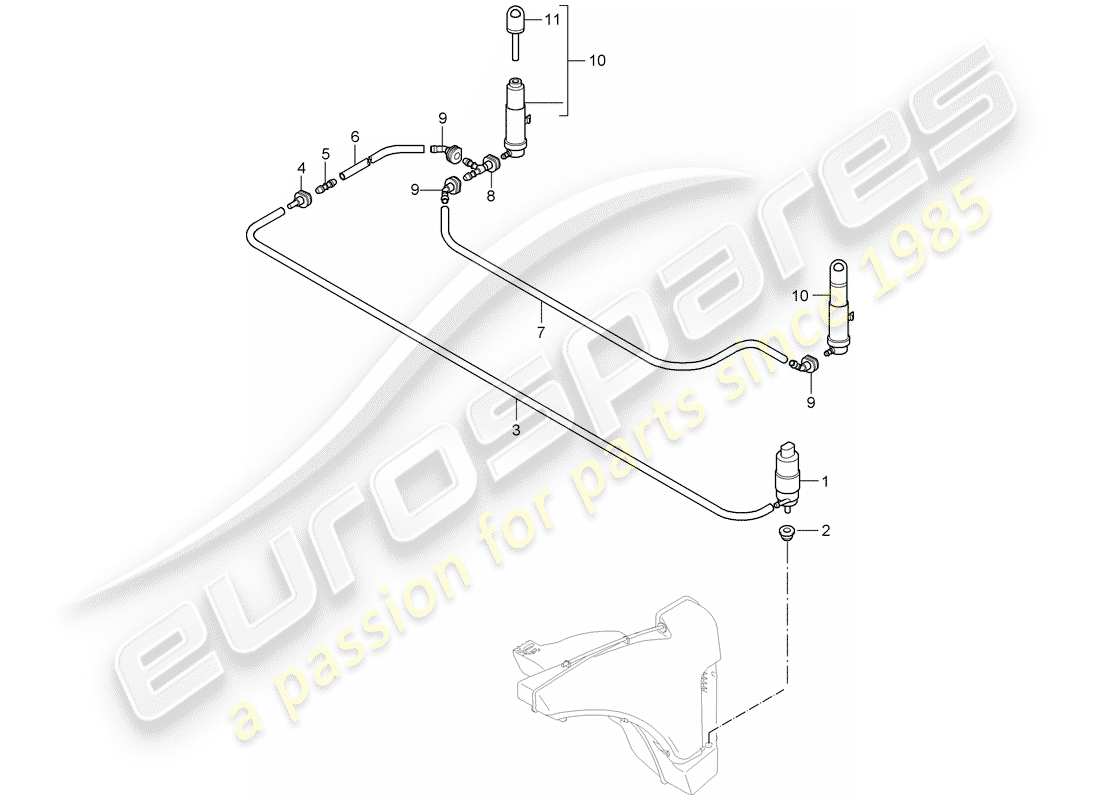 porsche 2008 (997-1 turbo / gt2) système de lave- rondelle schéma des pièces