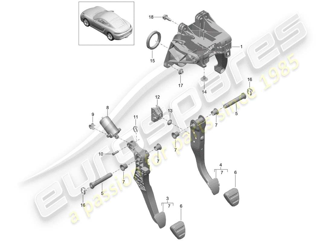 porsche 2018 (718 cayman) frein et acc. assemblage de la pédale schéma des pièces