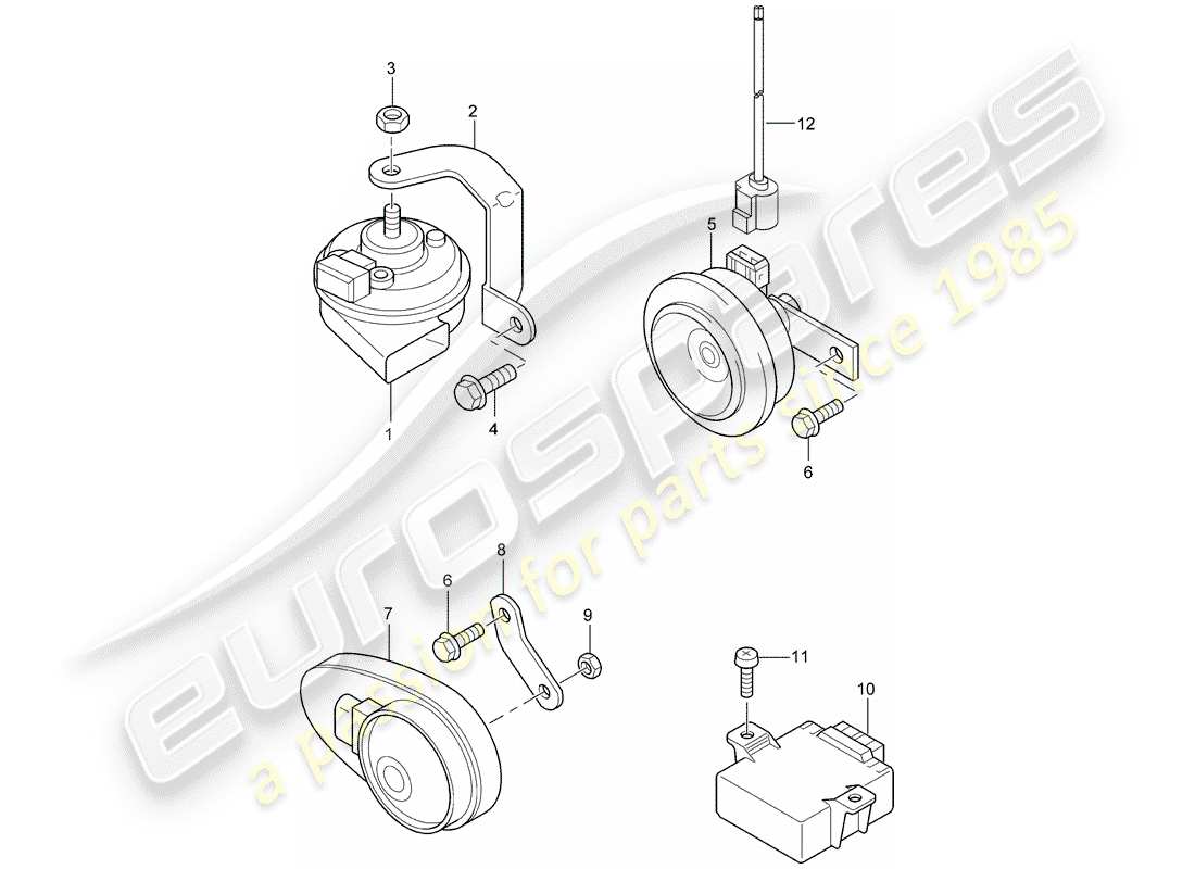 porsche 2003 (cayenne e1 9pa) diagramme des pièces du klaxon de fanfare