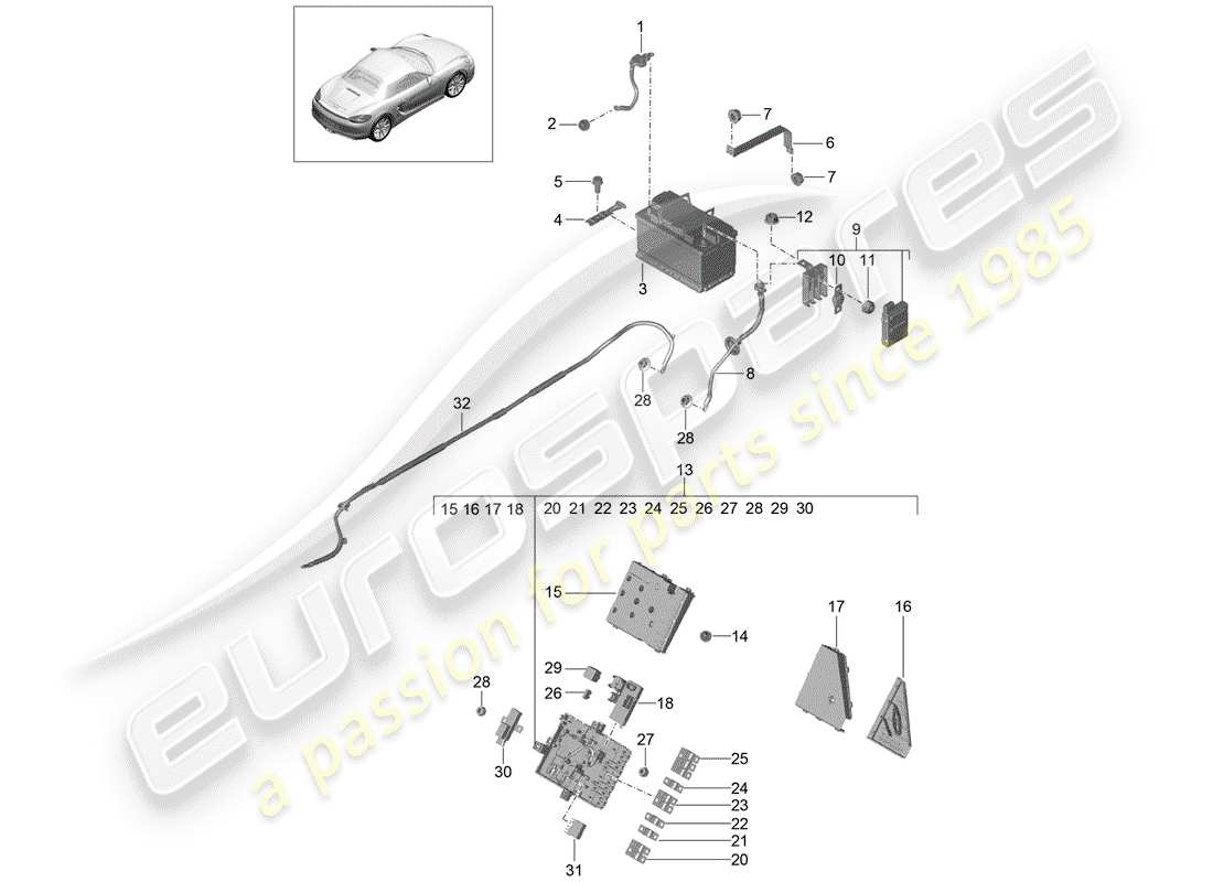 porsche 2012 (981 boxster) diagramme des pièces de la batterie