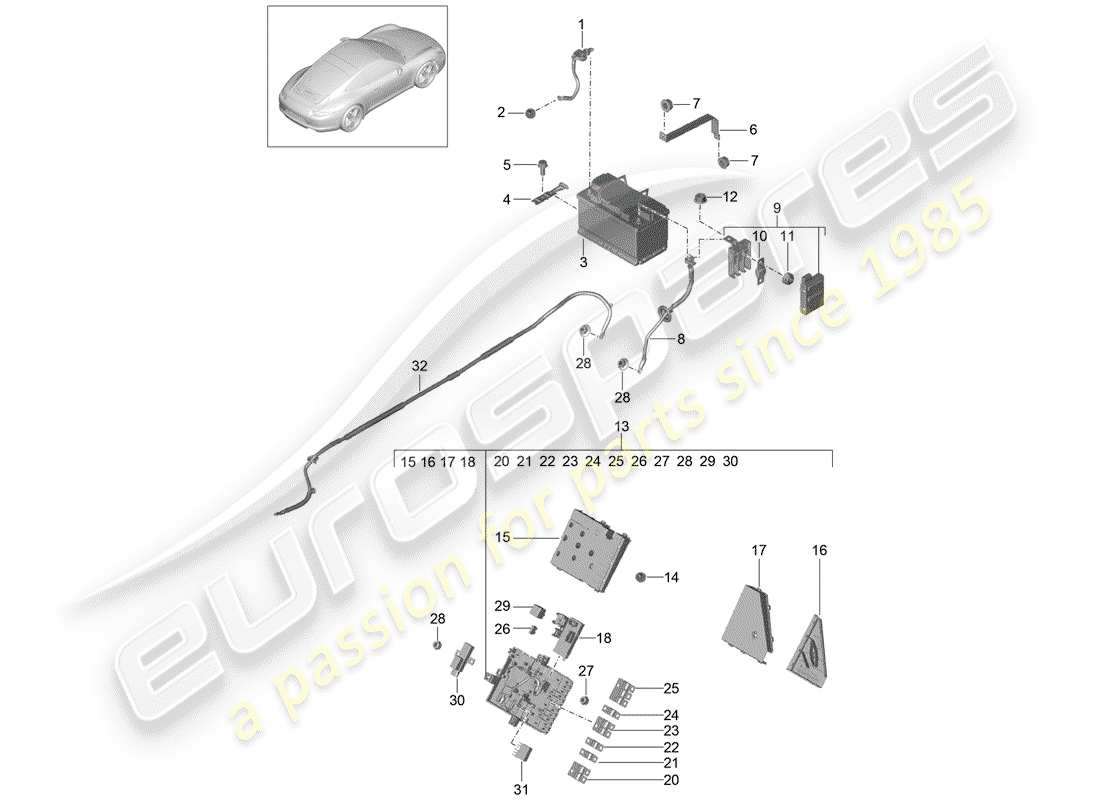 porsche 2012 (991-1) batterie schéma des pièces