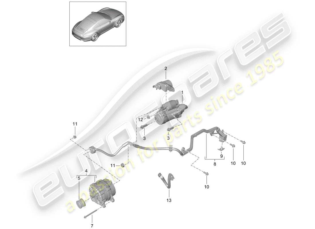 porsche 2013 (991-1) schéma des pièces du démarreur