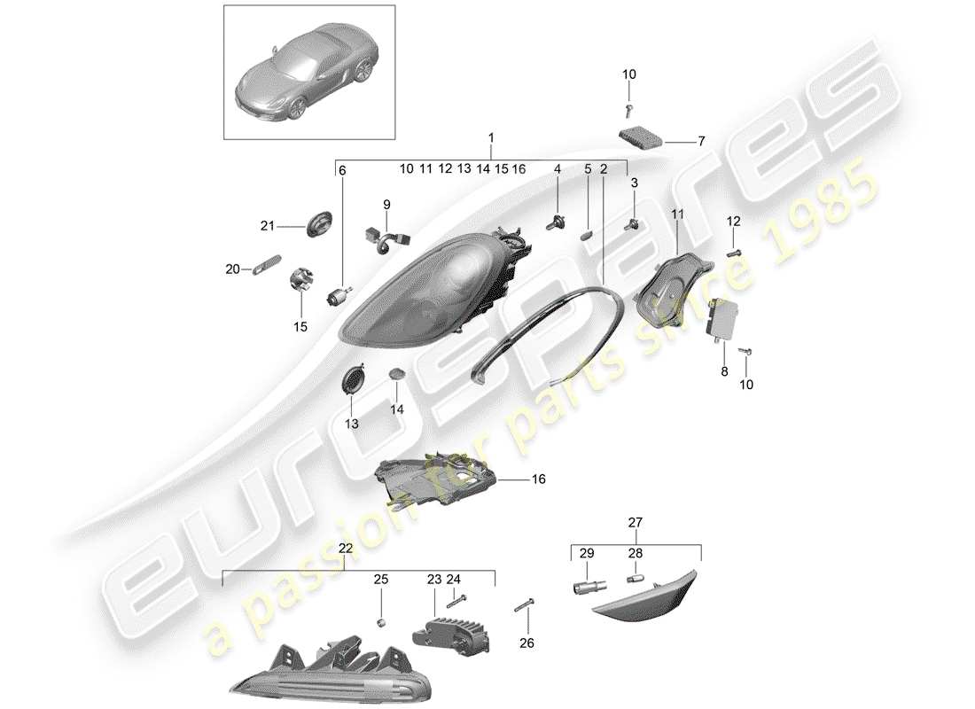 porsche 2016 (981 boxster) lampe frontale schéma des pièces