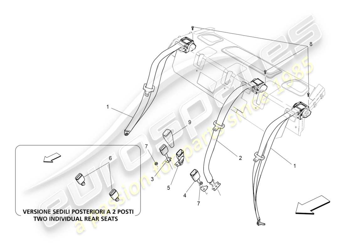 maserati qtp 3.0 bt v6 410hp (2014) schéma des pièces des ceintures de sécurité arrière