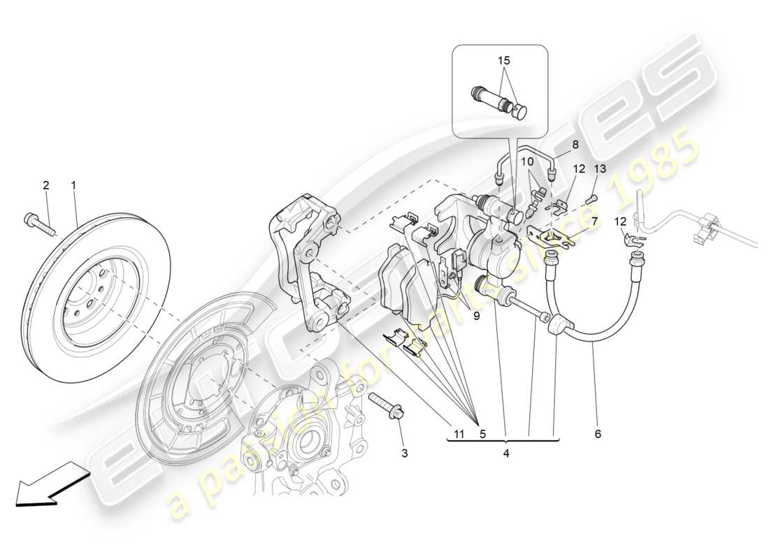 maserati qtp 3.0 bt v6 410hp (2014) schéma des pièces des dispositifs de freinage sur les roues arrière