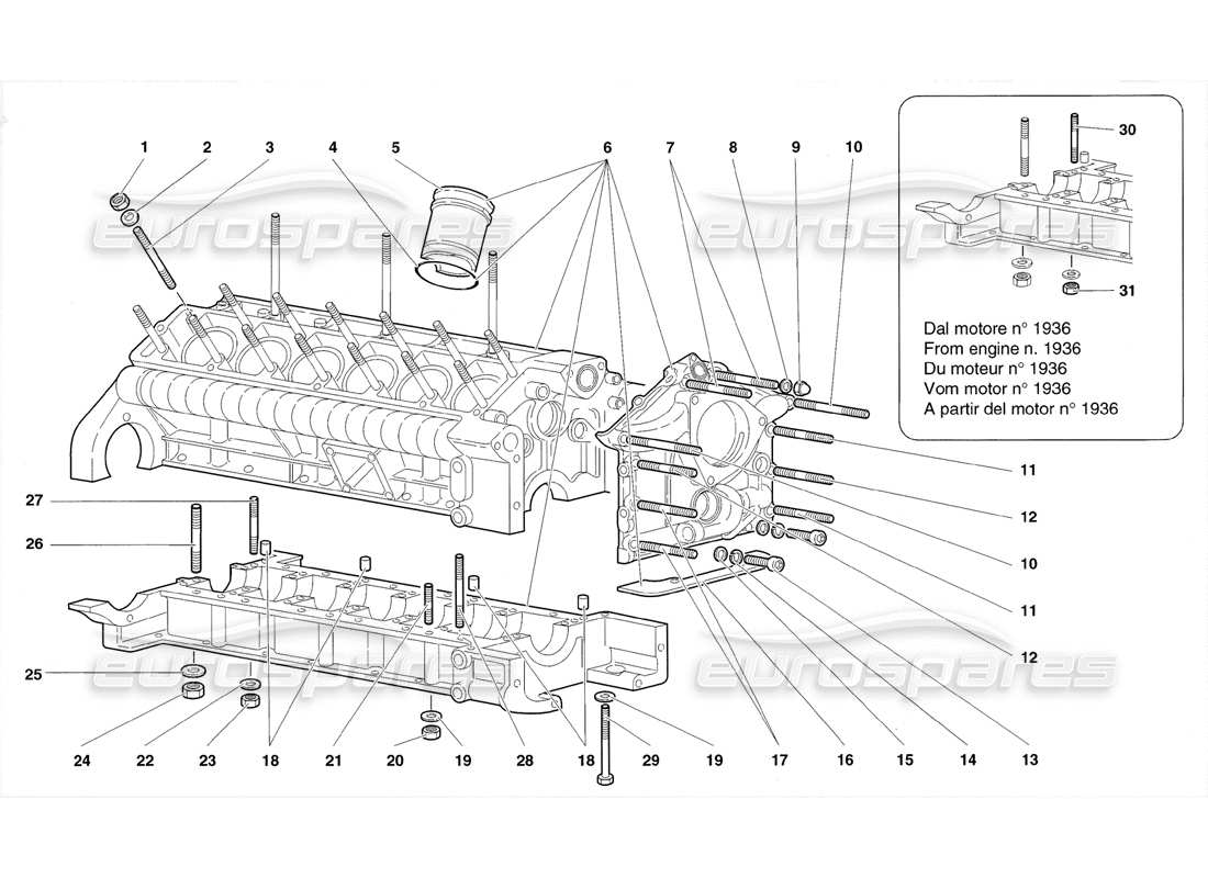 lamborghini diablo sv (1998) crankase and lower mounti part diagram