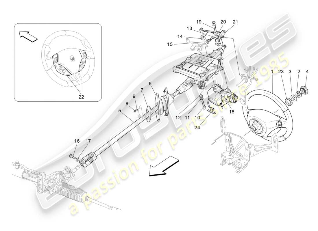 maserati granturismo (2009) colonne de direction et unité de volant schéma des pièces