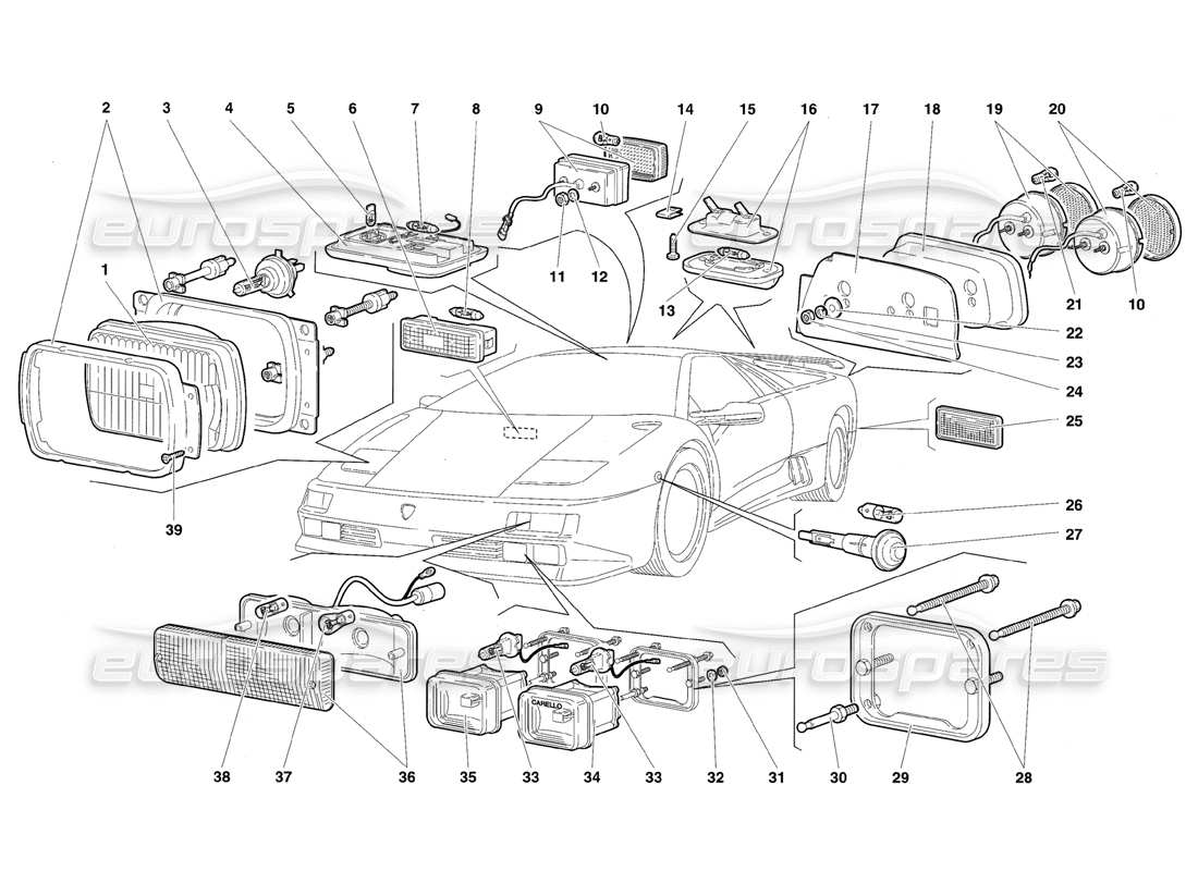 lamborghini diablo se30 (1995) diagramme des pièces des lumières