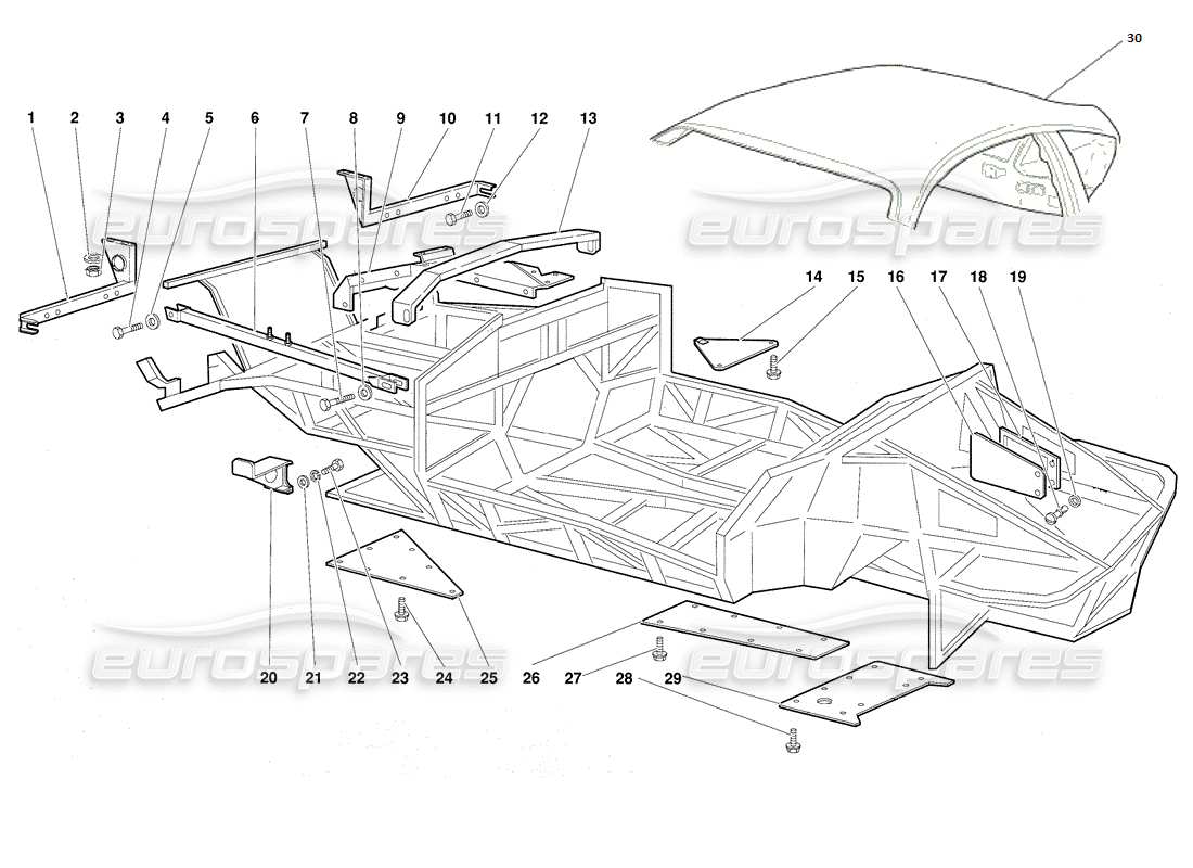 lamborghini diablo (1991) diagramme de pièces des éléments du cadre
