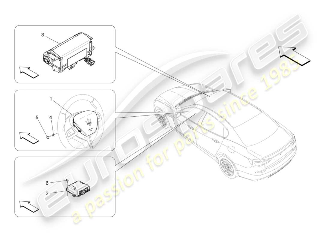 maserati qtp 3.0 bt v6 410hp (2014) schéma des pièces du système d'airbag frontal