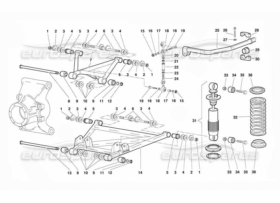 lamborghini diablo (1991) suspension arrière schéma des pièces