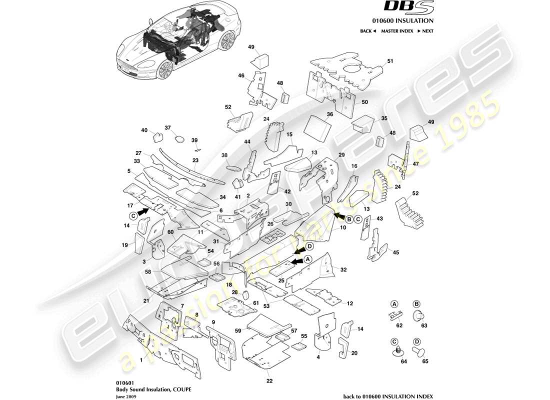 aston martin dbs (2010) isolation de la carrosserie, diagramme de pièces du coupé