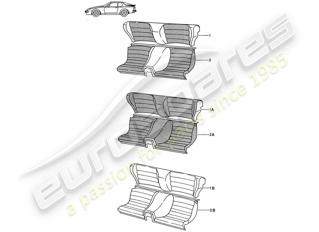 un schéma de pièces du catalogue de pièces porsche 1991 (seats for 944/968/911/928)