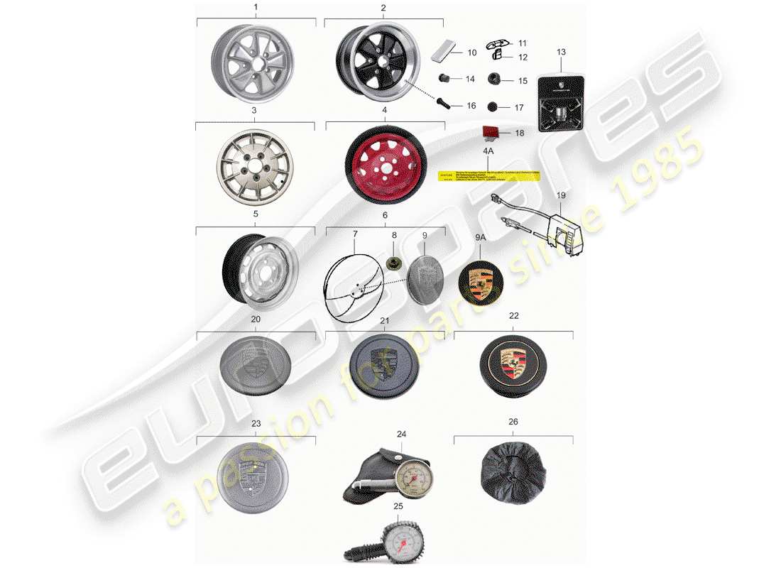 un schéma de pièces du catalogue de pièces porsche 1970 (911)