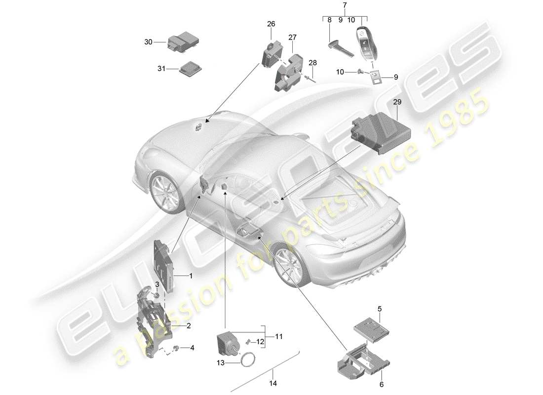 un schéma de pièces du catalogue de pièces porsche cayman