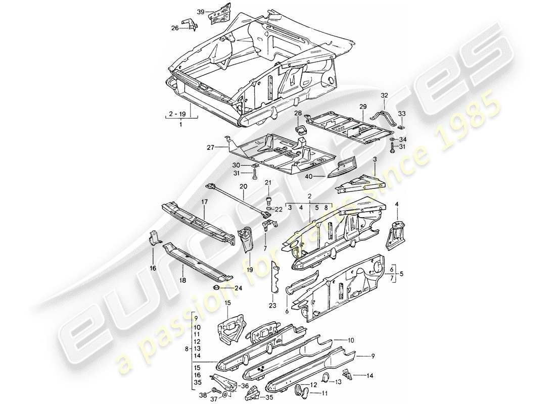 un schéma de pièces du catalogue de pièces porsche 928