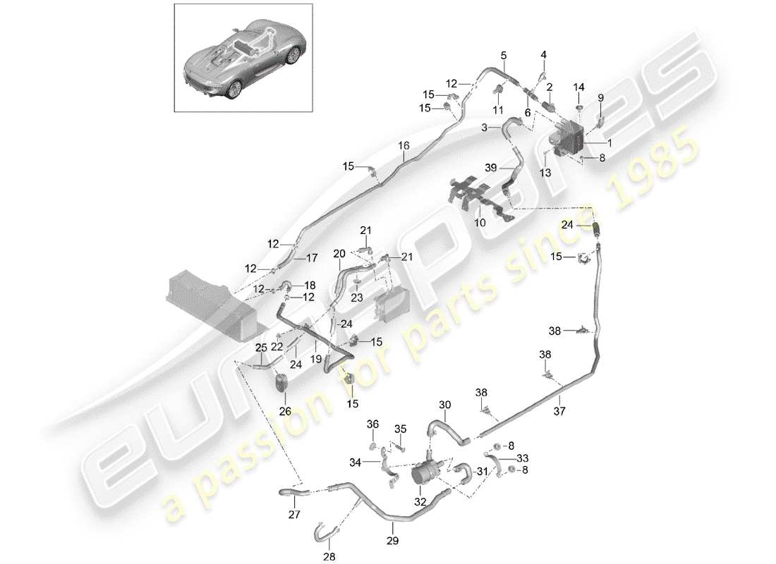 un schéma de pièces du catalogue de pièces porsche 918 spyder