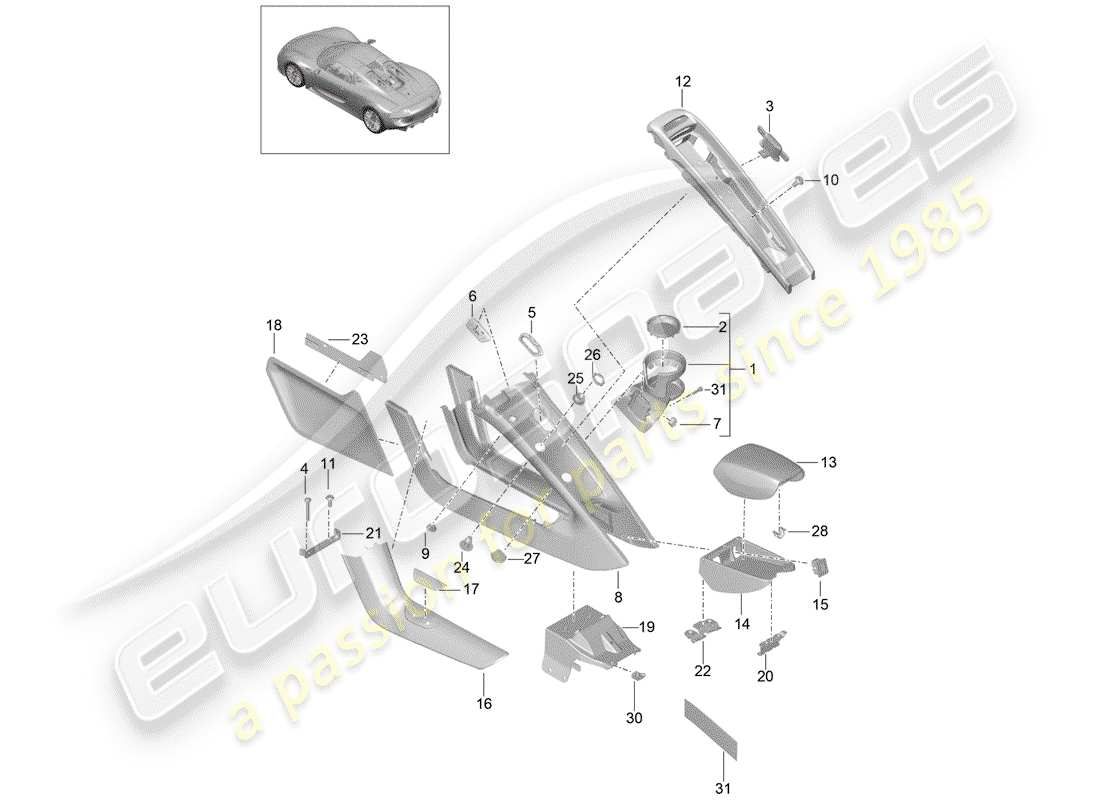 un schéma de pièces du catalogue de pièces porsche 918 spyder