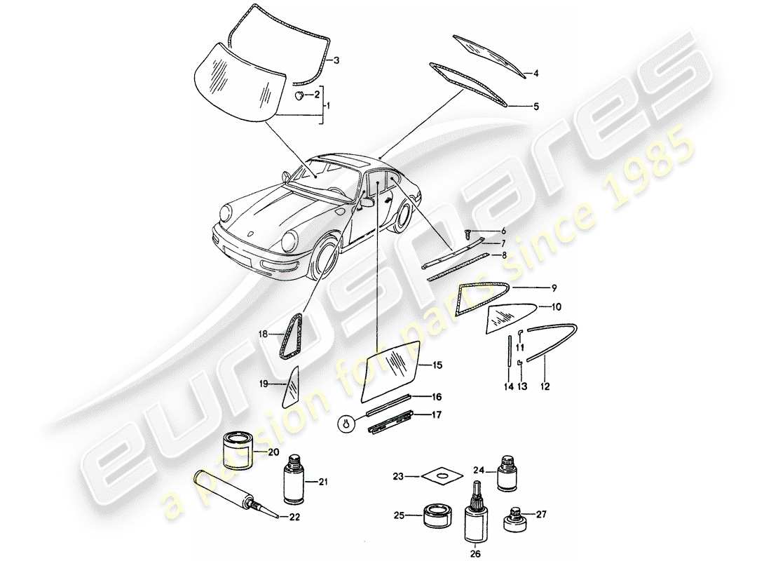 un schéma de pièces du catalogue de pièces porsche 1991 (964)