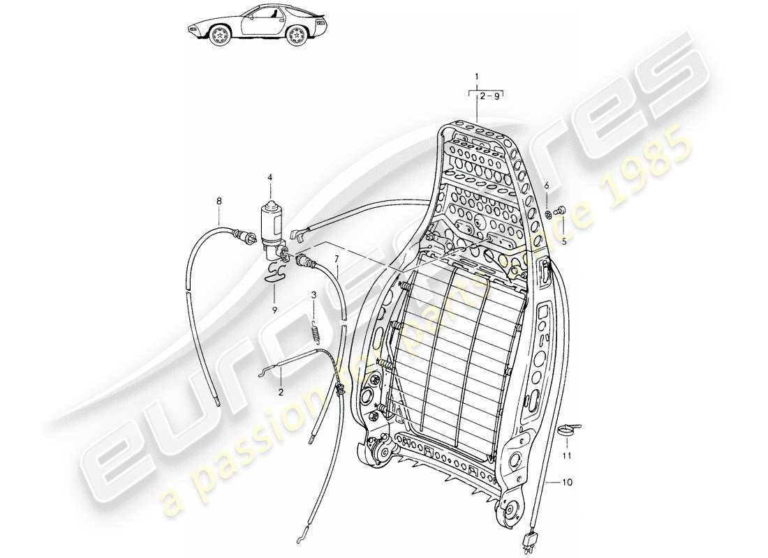 un schéma de pièces du catalogue de pièces porsche 1998 (seats for 944/968/911/928)