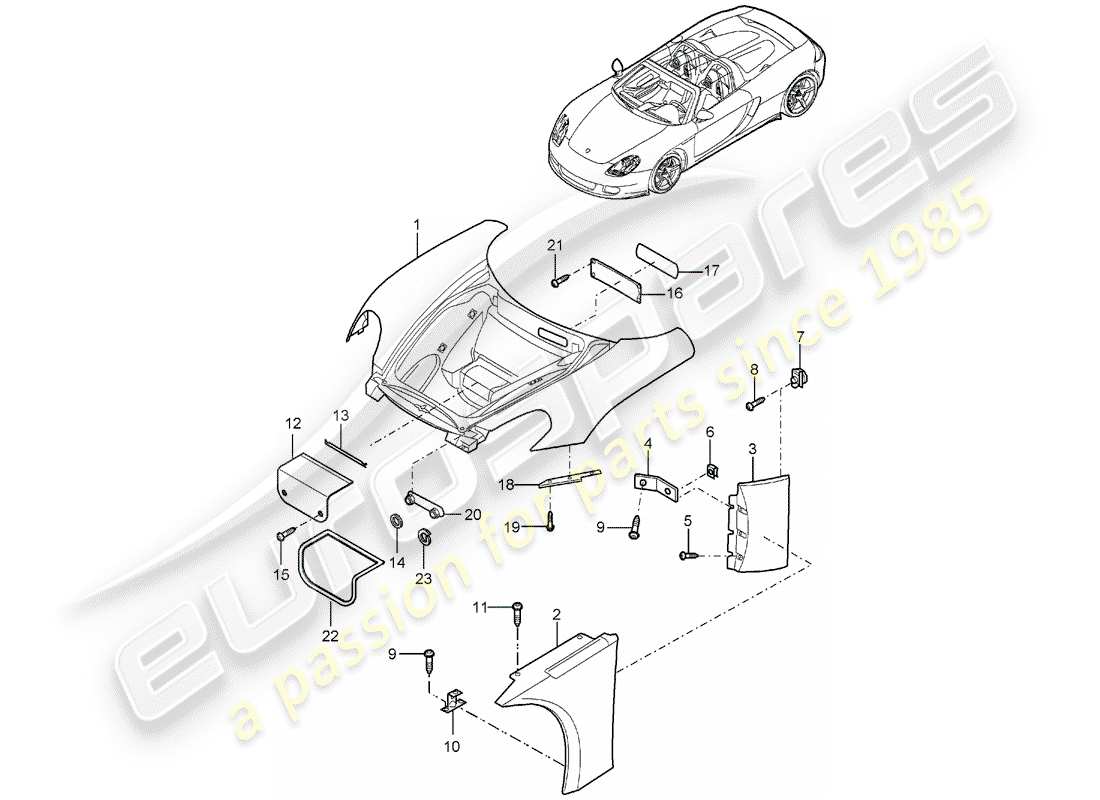 un schéma de pièces du catalogue de pièces porsche 2005 (carrera gt)