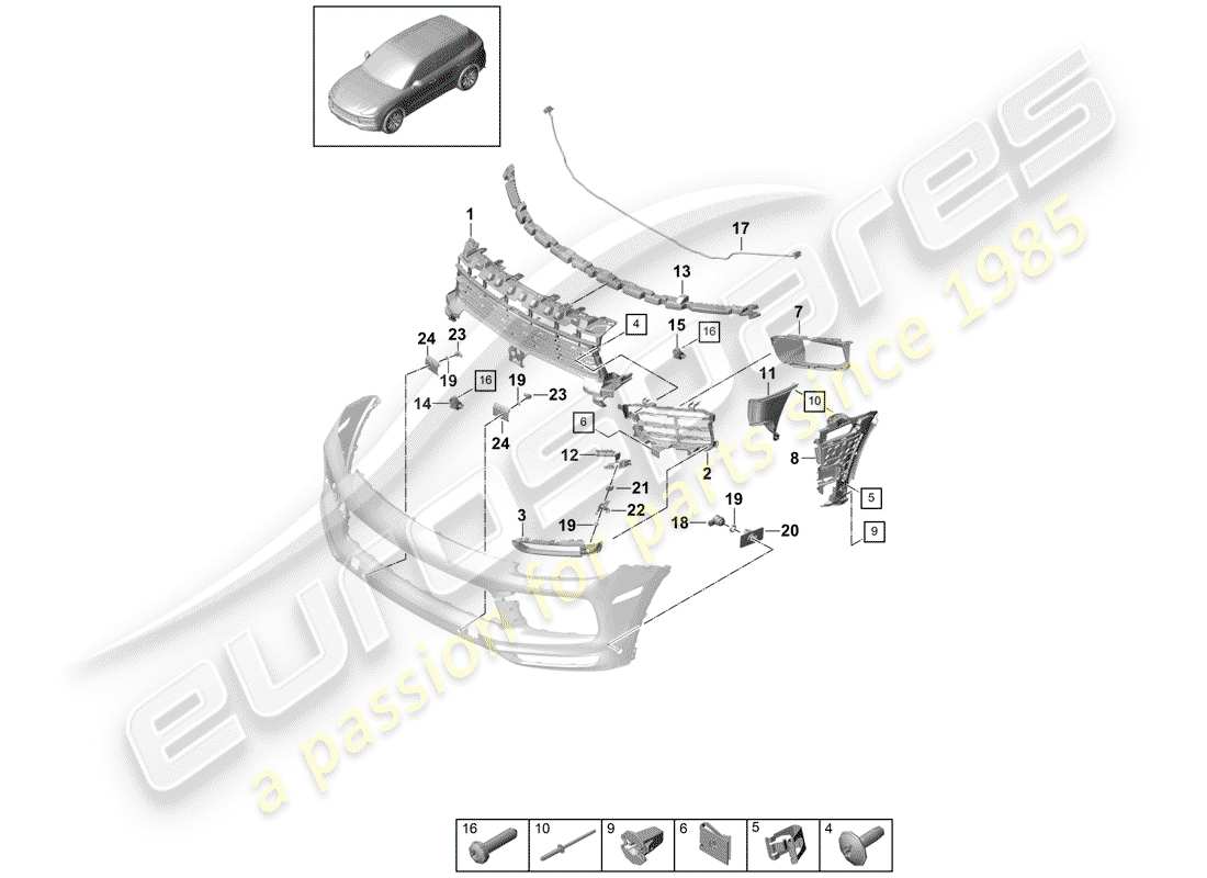 un schéma de pièces du catalogue de pièces porsche 2020 (cayenne e3 9ya/9yb)