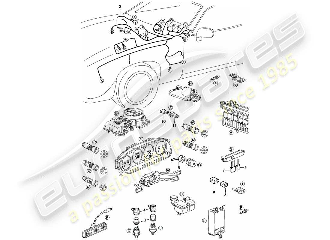 un schéma de pièces du catalogue de pièces porsche 928