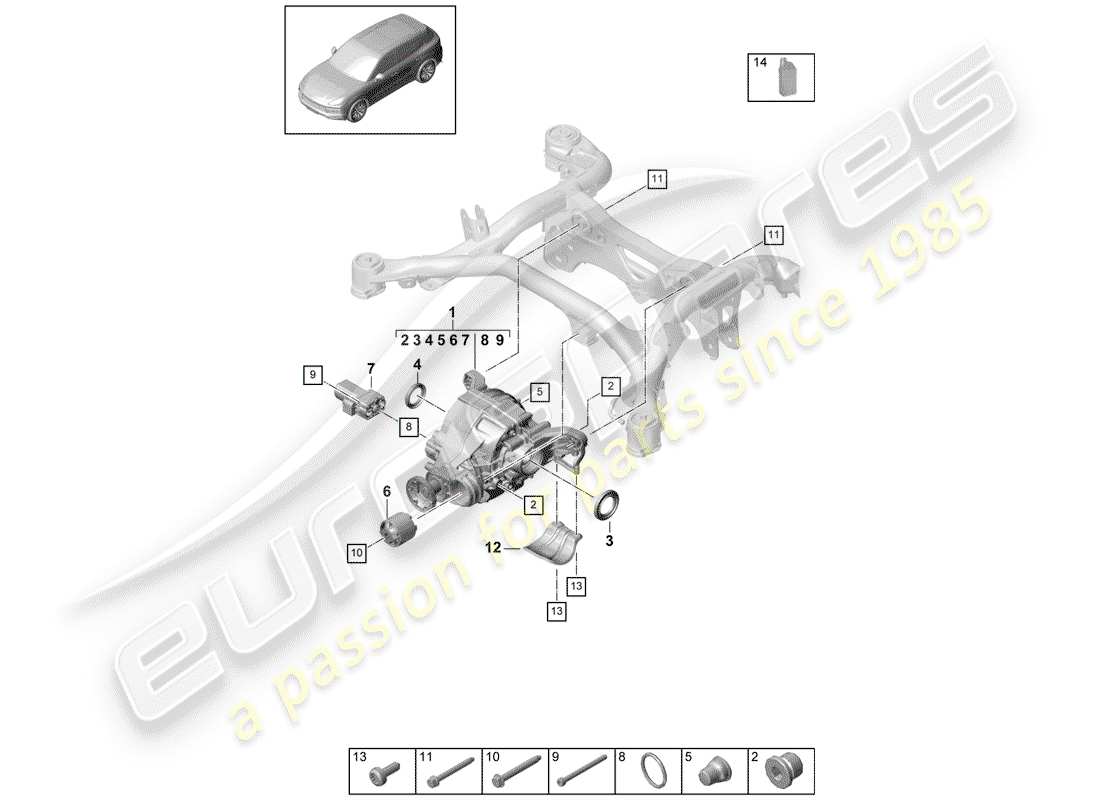 un schéma de pièces du catalogue de pièces porsche 2019 (cayenne e3 9ya/9yb)