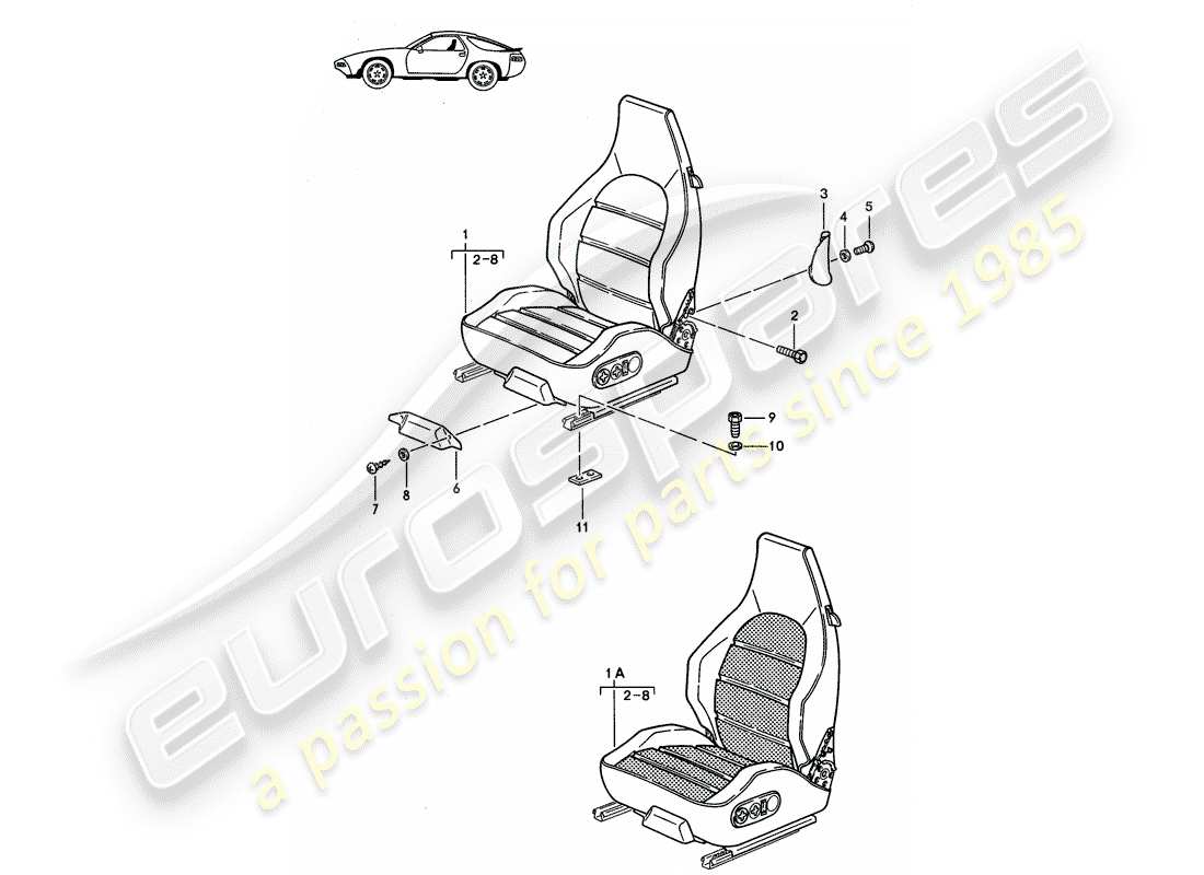 un schéma de pièces du catalogue de pièces porsche 1990 (seats for 944/968/911/928)