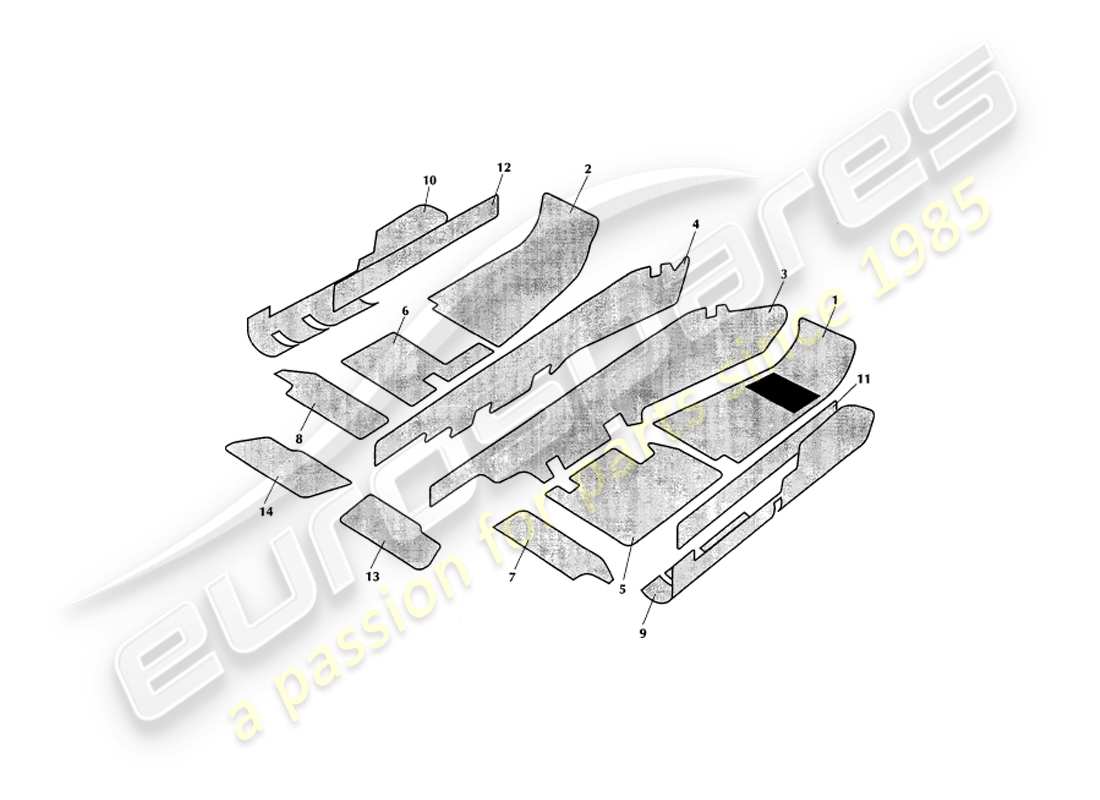 aston martin v8 coupe (2000) diagramme des pièces de tapis