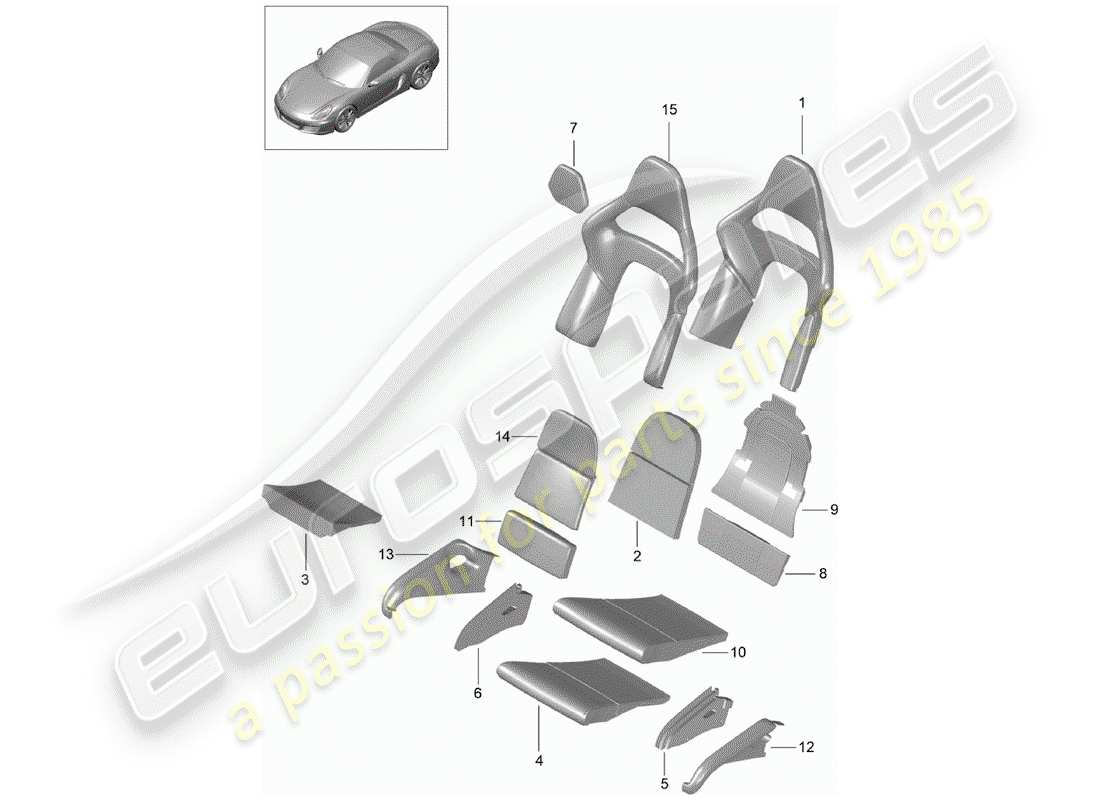 porsche 2012 (981 boxster) pièce en mousse diagramme des pièces