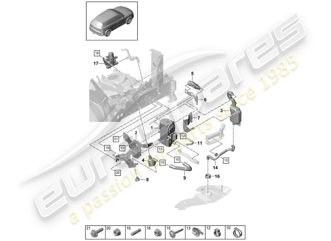 porsche 2018 (cayenne e3 9ya/9yb) chauffage d'appoint schéma des pièces