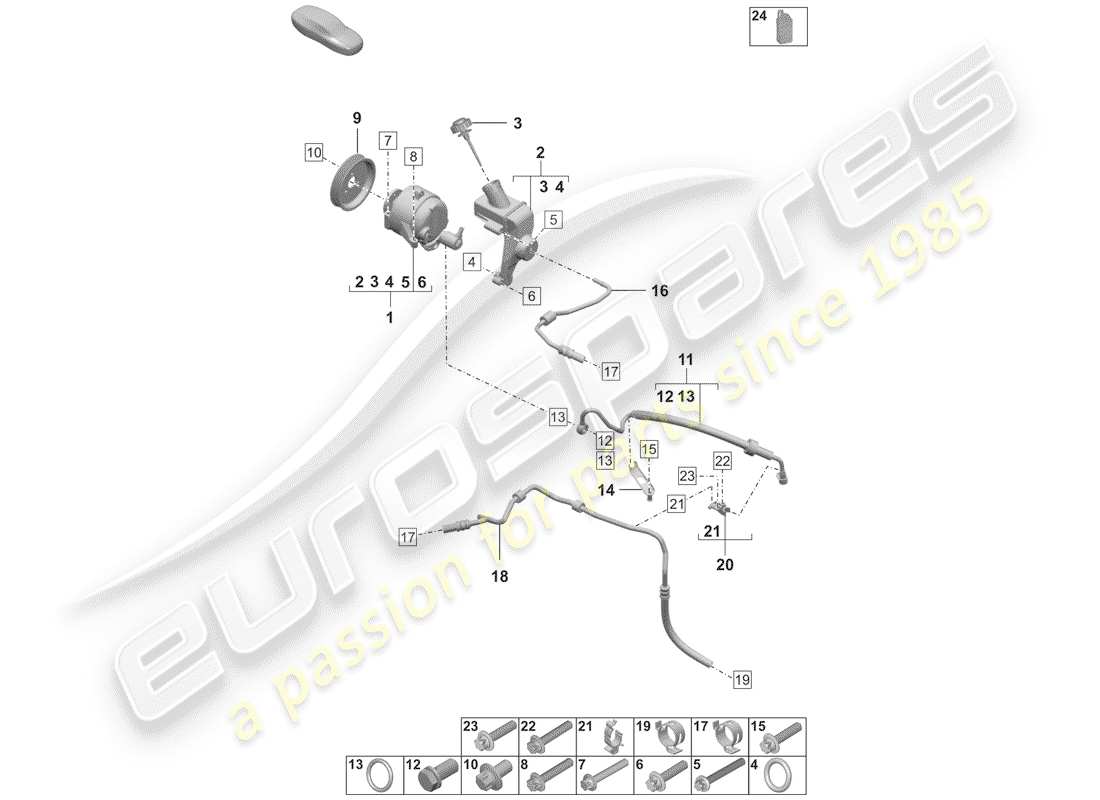 porsche 2019 (992-1) pompe hydrolique schéma des pièces