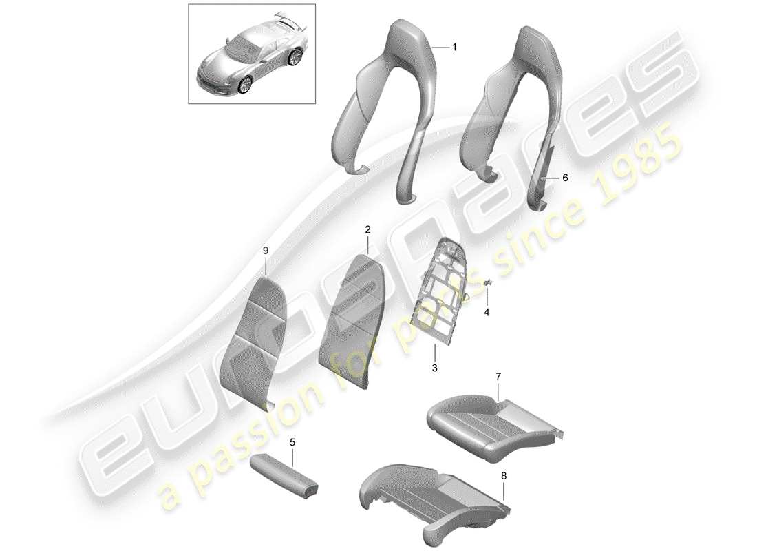 porsche 2019 (991-2 r/gt3/rs) pièce en mousse diagramme des pièces