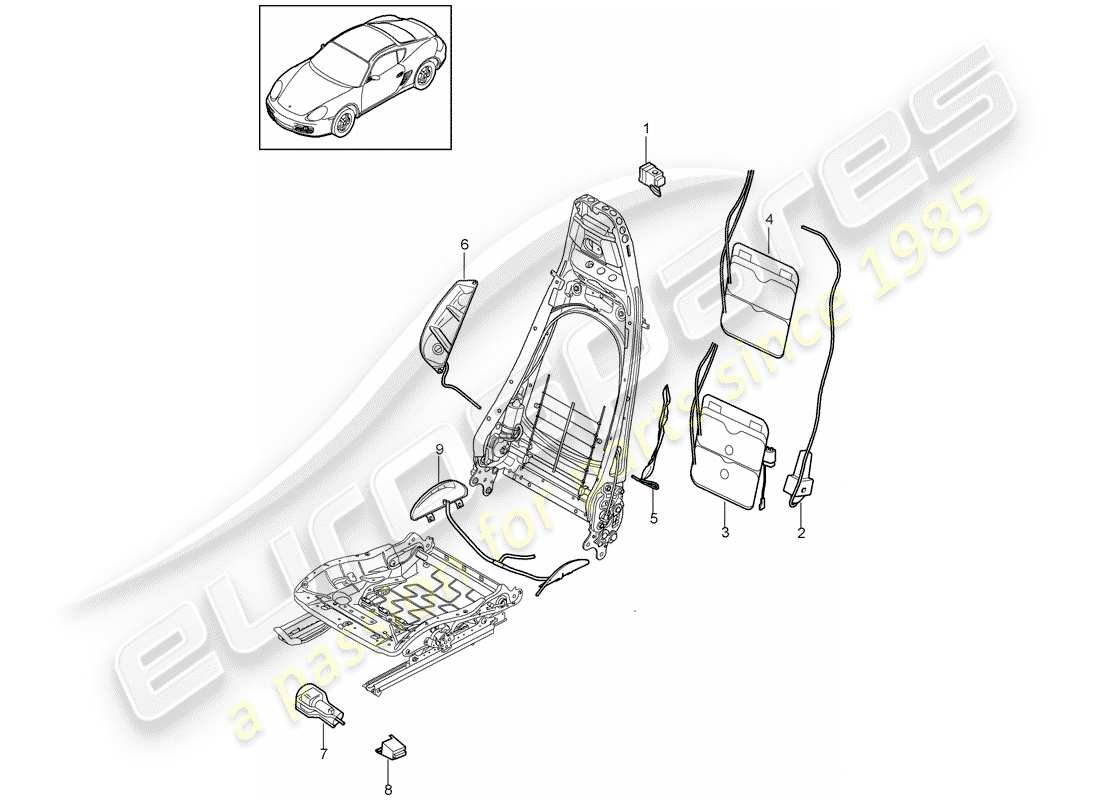 porsche 2010 (987 cayman) support lombaire schéma des pièces